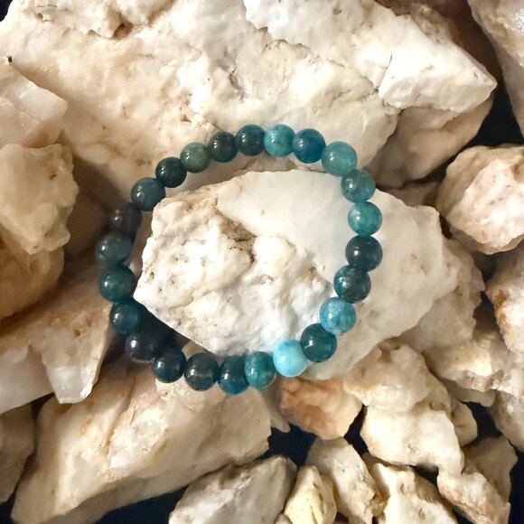 Jewelry - Natural blue Apatite stone beaded bracelet/ POSITIVELY CHARGED